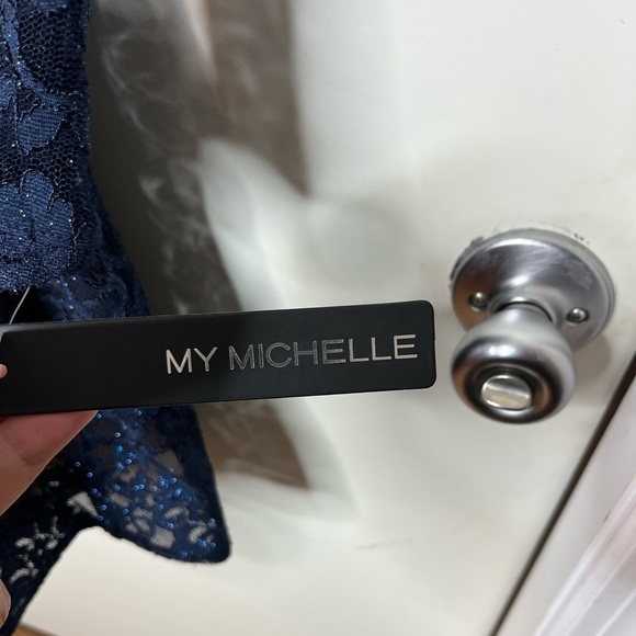 My Michelle Long Sleeve Lace Sparkly Navy Blue Formal Homecoming Sz 3 - Picture 4 of 13